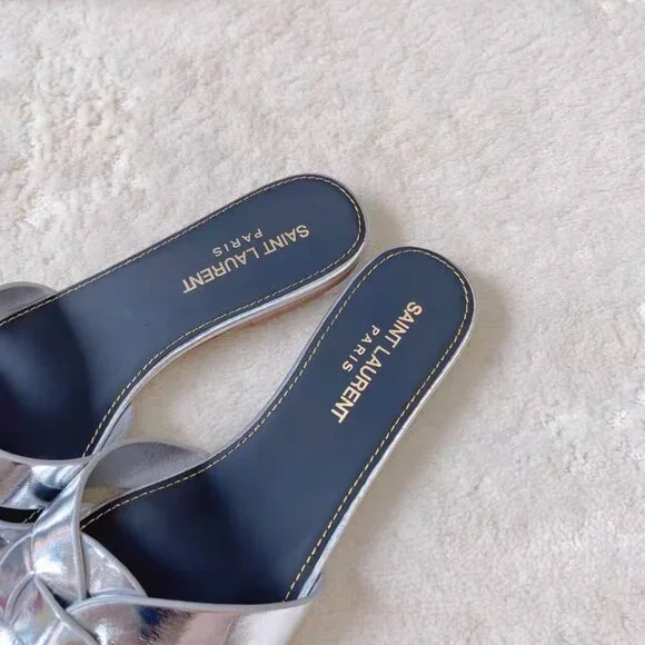 Saint Laurent Silver Leather Tribute Flat Mules - Picture 6 of 7